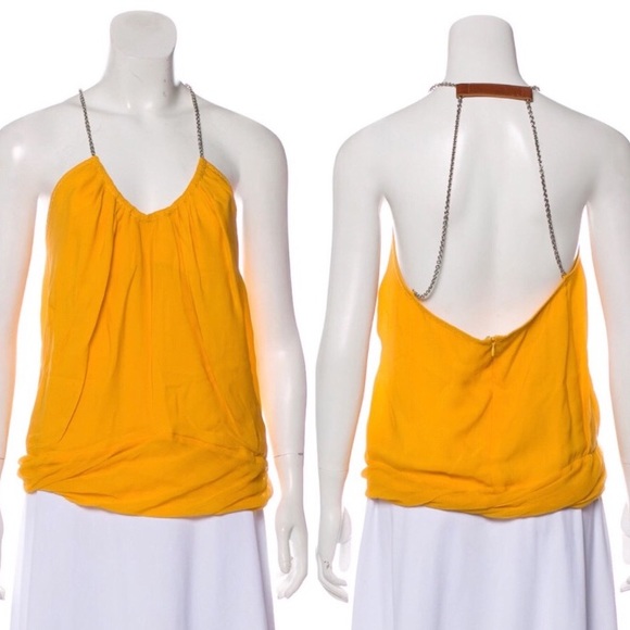 KAUFMANFRANCO Yellow Silk Tank Top with Chain Straps - Picture 3 of 15